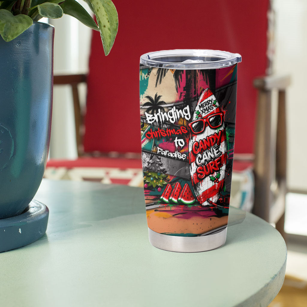Tropical Christmas In July Candy Cane Surf Tumbler Cup Vibrant Street Art Beach Graffiti Graphic TS04 - Polynesian Pride