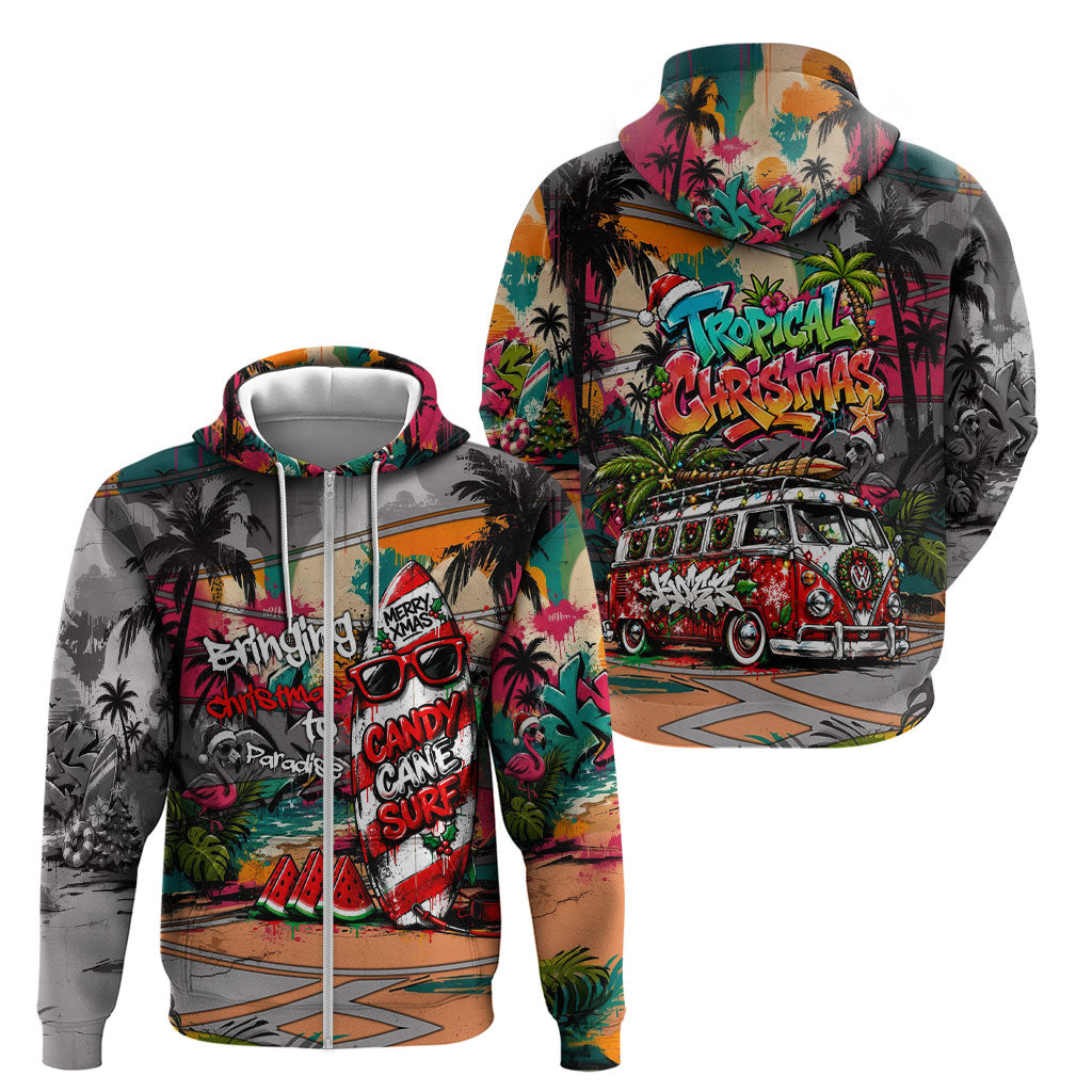 Tropical Christmas In July Candy Cane Surf Zip Hoodie Vibrant Street Art Beach Graffiti Graphic TS04 - Polynesian Pride