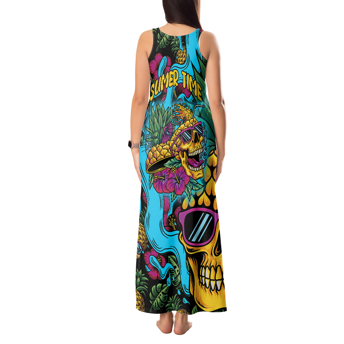 Pineapple Skull Tank Maxi Dress Sumer Time TS04 Women Multicolor - Polynesian Pride