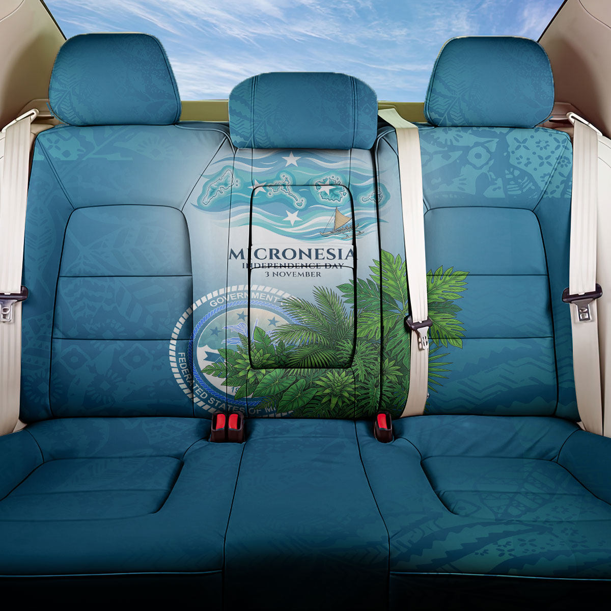 Micronesia Independence Day Back Car Seat Cover FSM Patriotic Pacific Island Nan Madol Ruins Seabird Tropical TS04 One Size Blue Green - Polynesian Pride