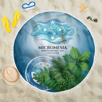 Micronesia Independence Day Beach Blanket FSM Patriotic Pacific Island Nan Madol Ruins Seabird Tropical TS04 One Size 150cm Blue Green - Polynesian Pride