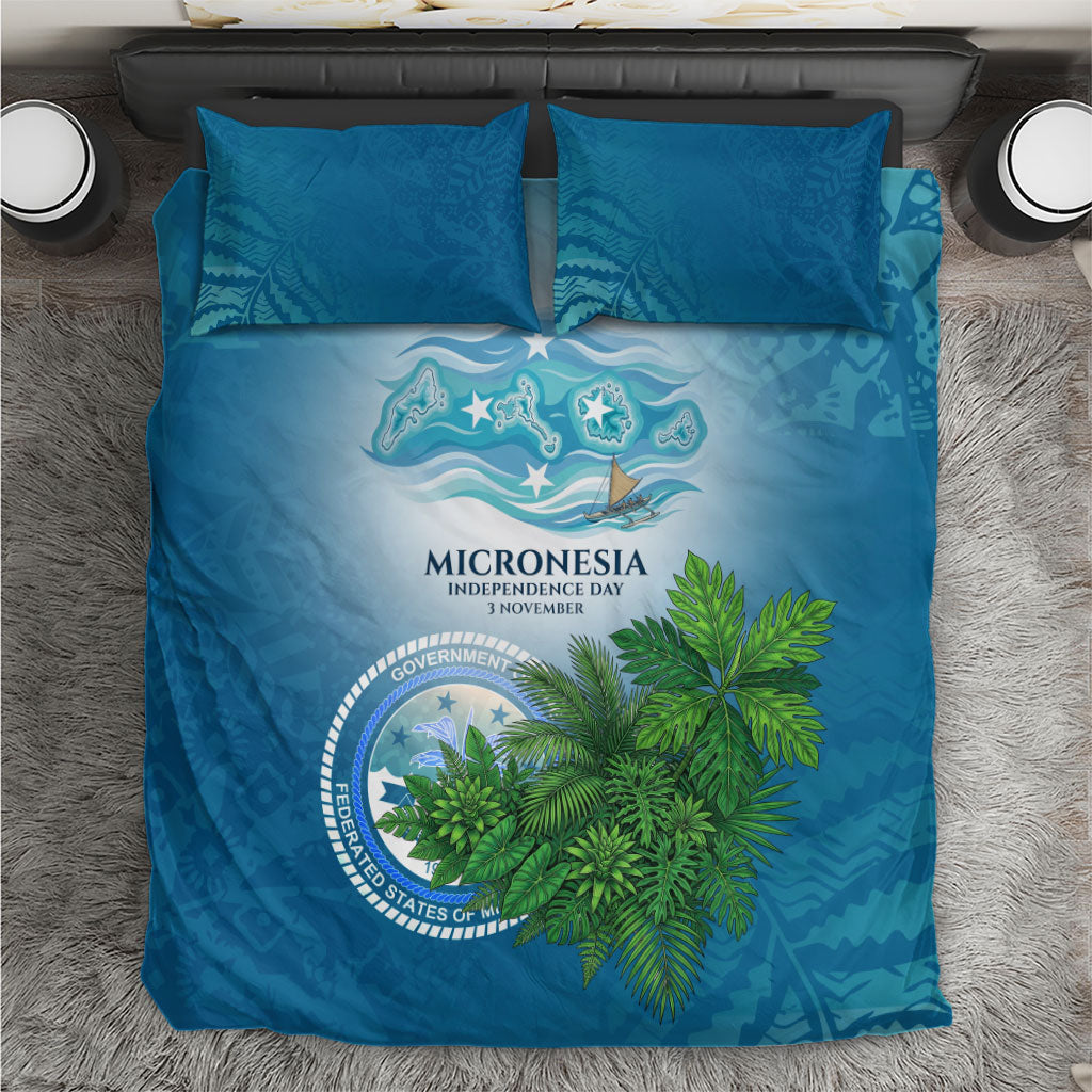 Micronesia Independence Day Bedding Set FSM Patriotic Pacific Island Nan Madol Ruins Seabird Tropical TS04 Blue Green - Polynesian Pride