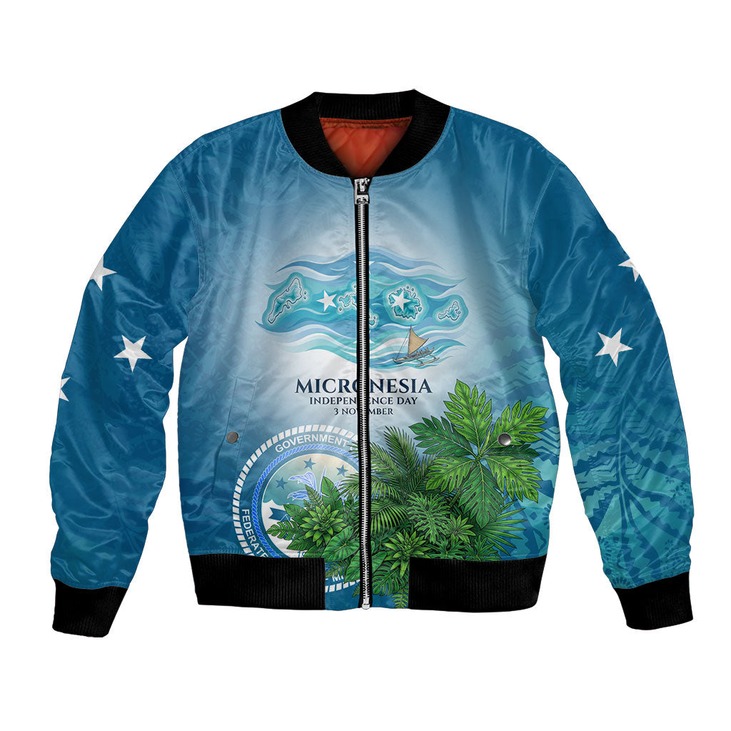 Micronesia Independence Day Bomber Jacket FSM Patriotic Pacific Island Nan Madol Ruins Seabird Tropical TS04 Unisex Blue Green - Polynesian Pride