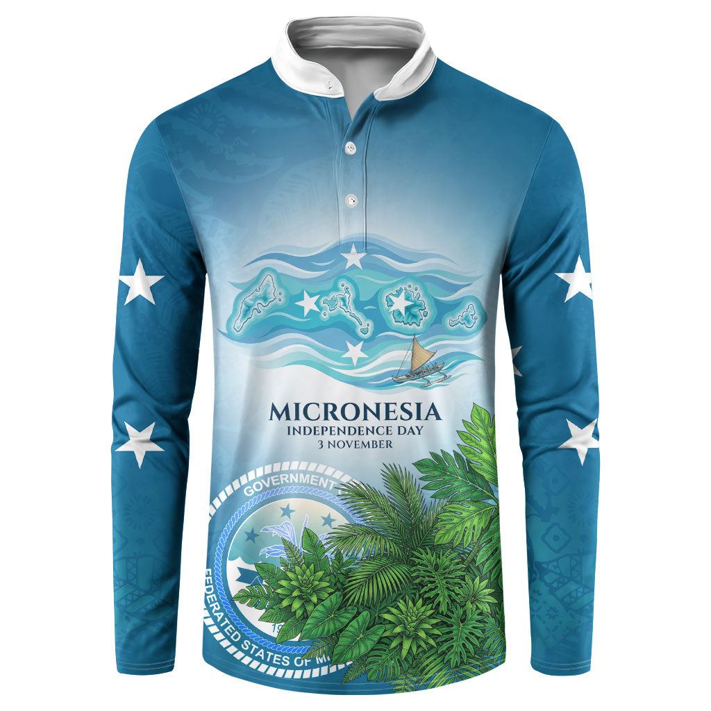 Micronesia Independence Day Button Sweatshirt FSM Patriotic Pacific Island Nan Madol Ruins Seabird Tropical TS04 Blue Green - Polynesian Pride