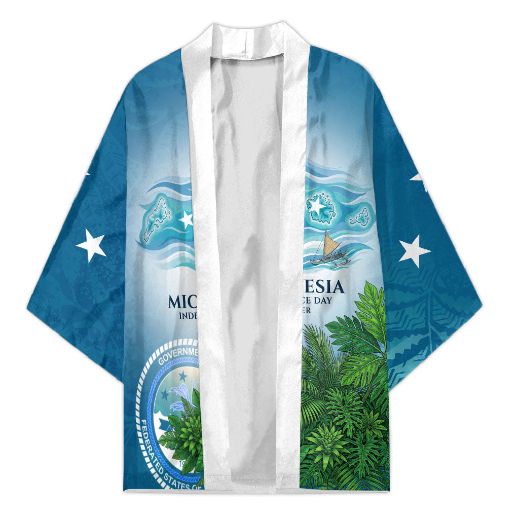 Micronesia Independence Day Kimono FSM Patriotic Pacific Island Nan Madol Ruins Seabird Tropical TS04 Unisex Blue Green - Polynesian Pride