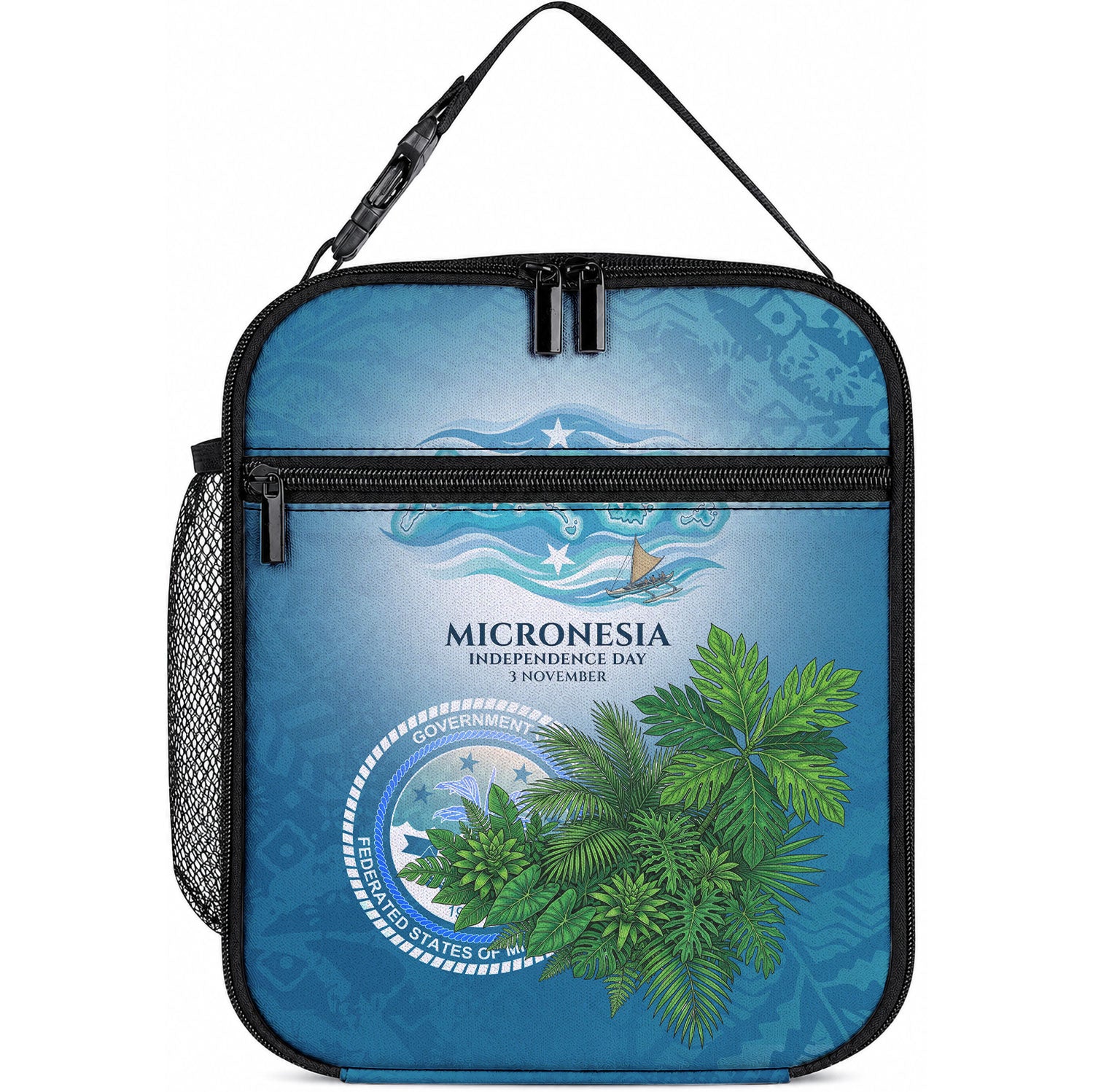 Micronesia Independence Day Lunch Bag FSM Patriotic Pacific Island Nan Madol Ruins Seabird Tropical TS04 10.2 × 8.3 × 4.3 inch Blue Green - Polynesian Pride