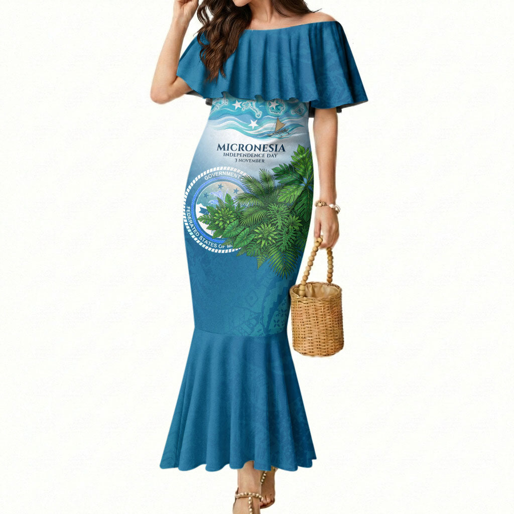 Micronesia Independence Day Mermaid Dress FSM Patriotic Pacific Island Nan Madol Ruins Seabird Tropical TS04 Women Blue Green - Polynesian Pride