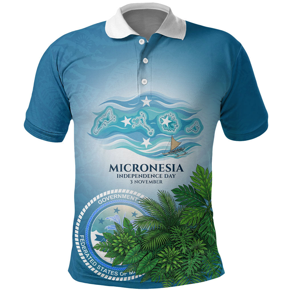 Micronesia Independence Day Polo Shirt FSM Patriotic Pacific Island Nan Madol Ruins Seabird Tropical TS04 Blue Green - Polynesian Pride