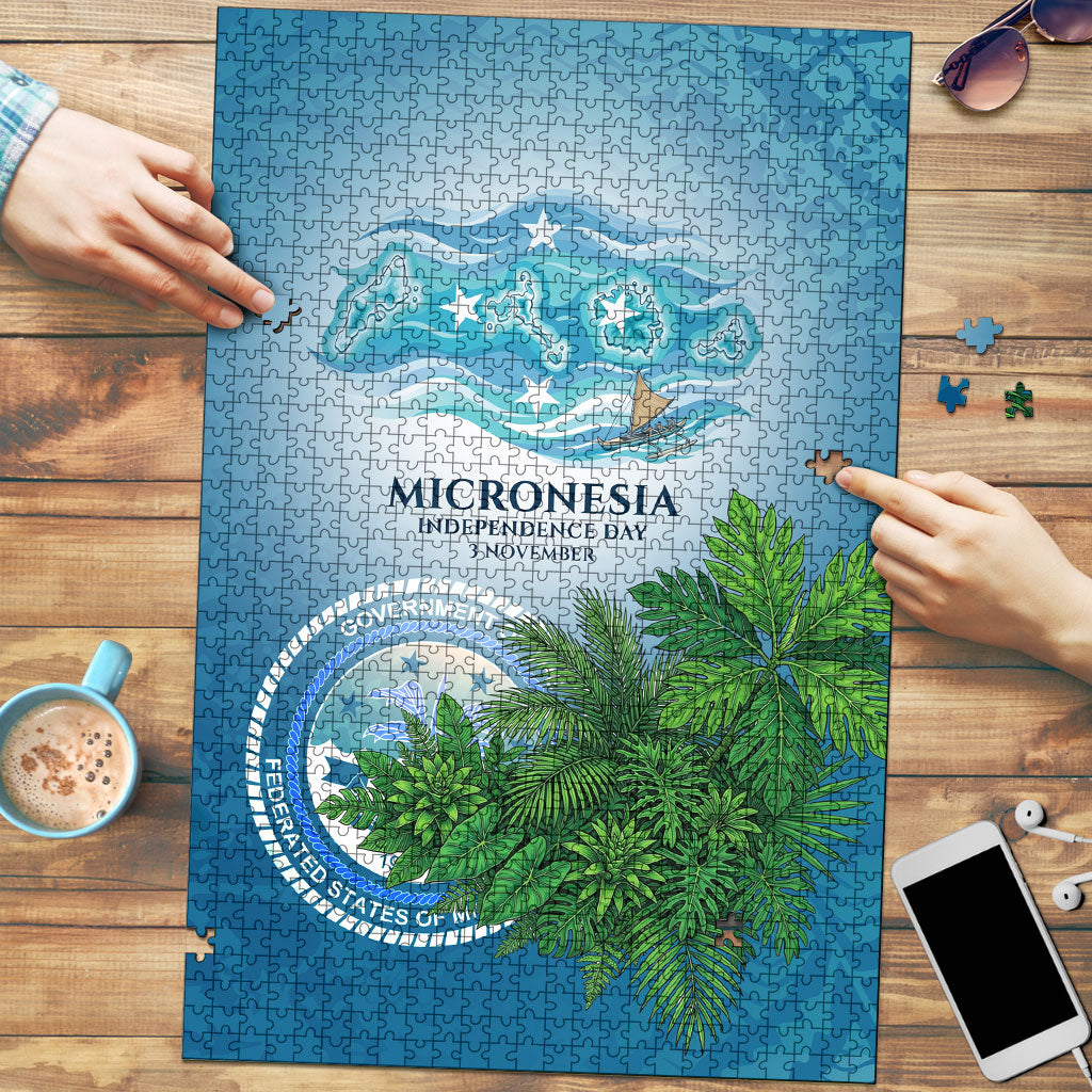 Micronesia Independence Day Puzzle FSM Patriotic Pacific Island Nan Madol Ruins Seabird Tropical TS04 Blue Green - Polynesian Pride