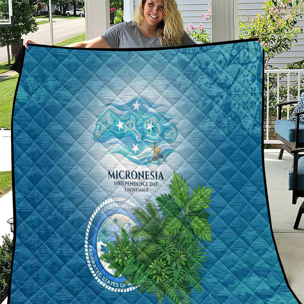 Micronesia Independence Day Quilt FSM Patriotic Pacific Island Nan Madol Ruins Seabird Tropical TS04 Blue Green - Polynesian Pride