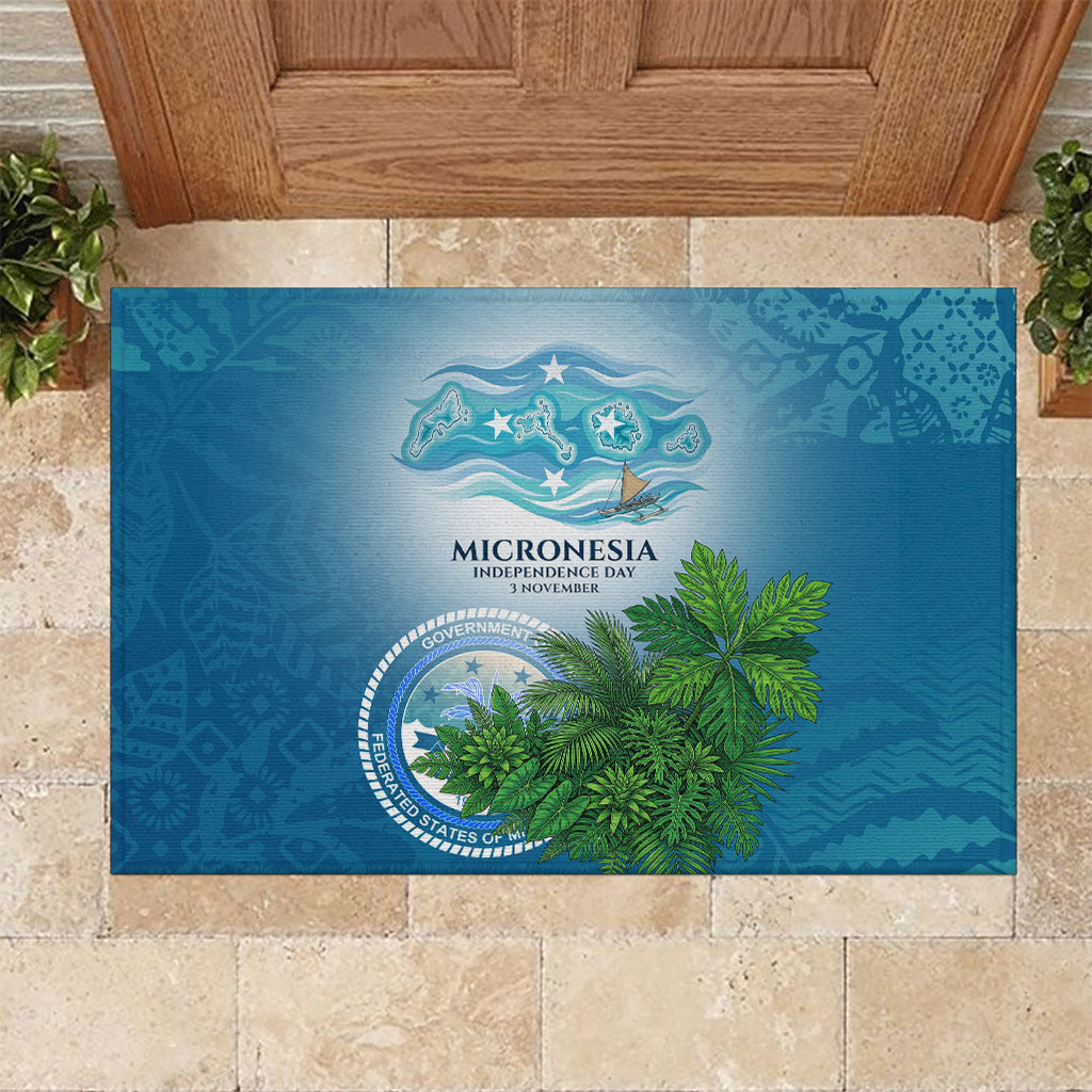 Micronesia Independence Day Rubber Doormat FSM Patriotic Pacific Island Nan Madol Ruins Seabird Tropical TS04 Blue Green - Polynesian Pride