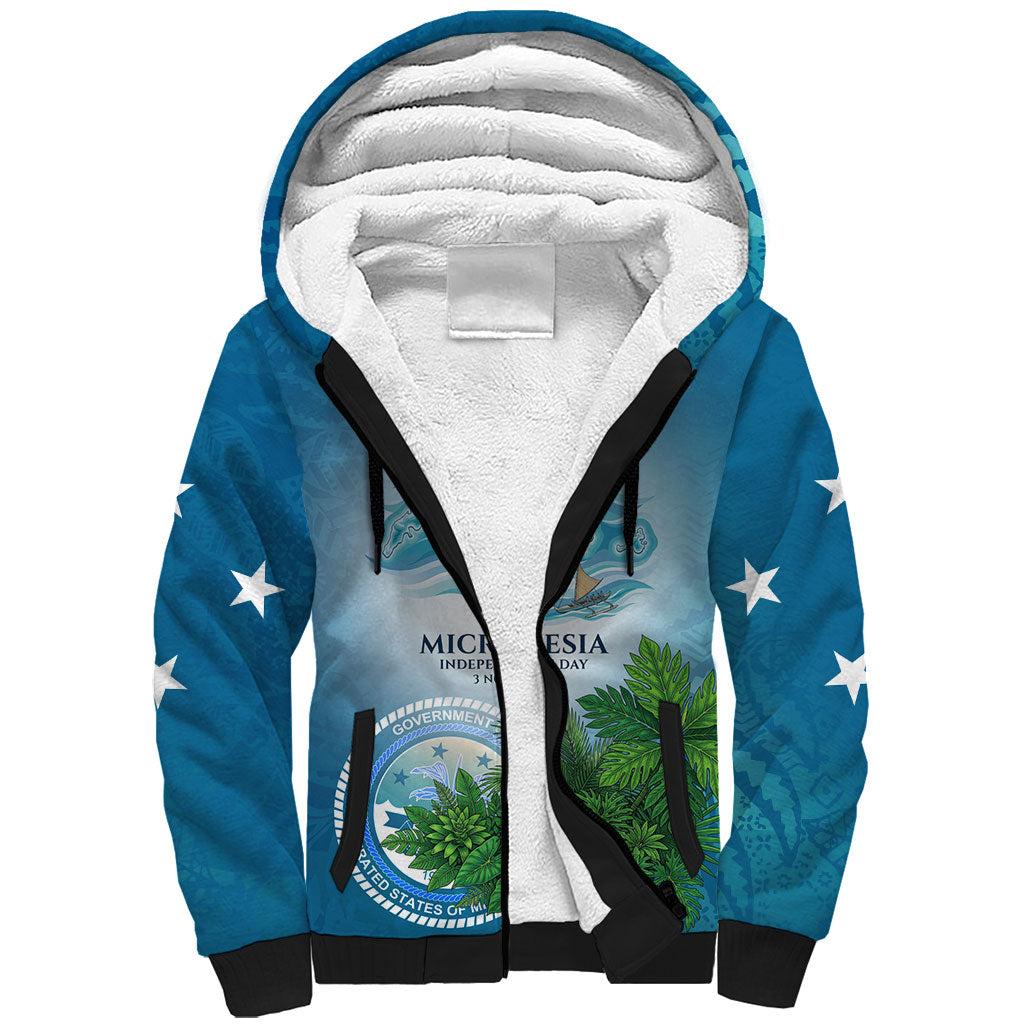 Micronesia Independence Day Sherpa Hoodie FSM Patriotic Pacific Island Nan Madol Ruins Seabird Tropical