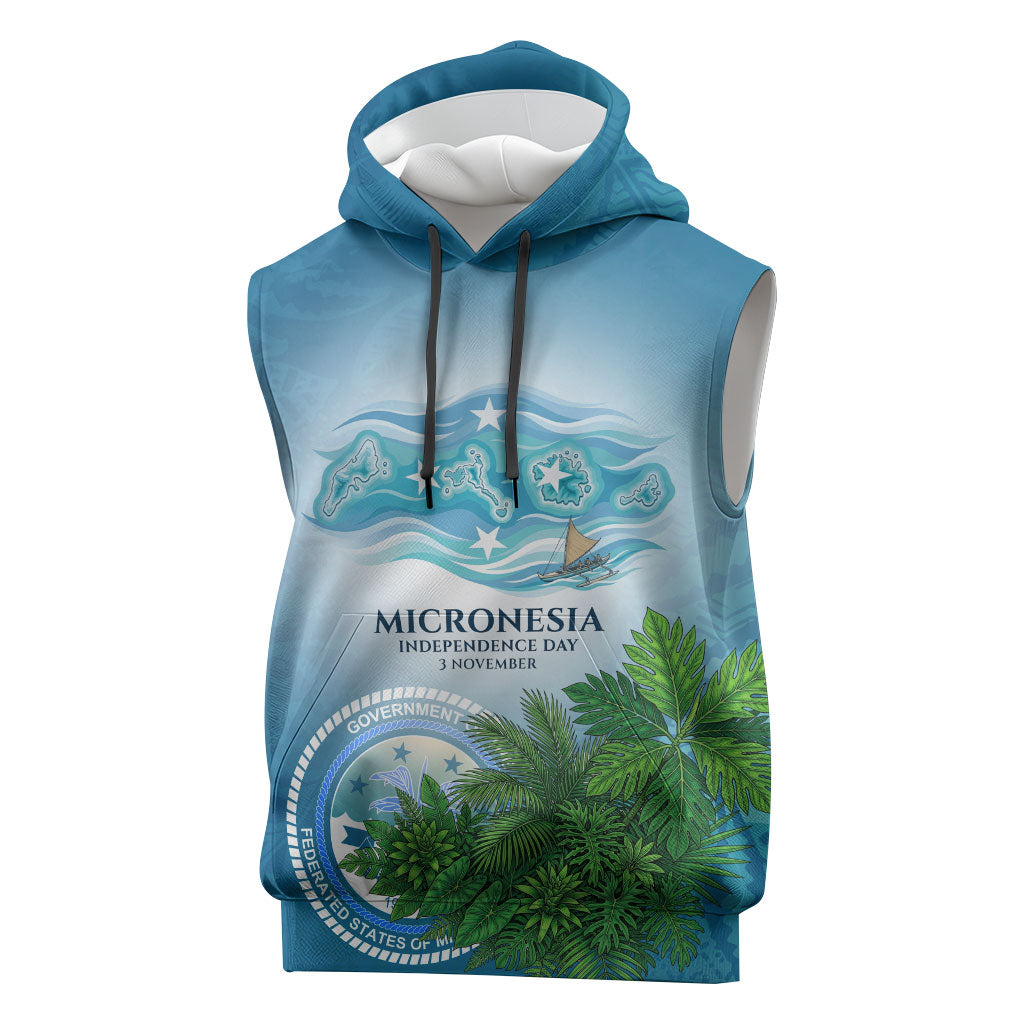 Micronesia Independence Day Sleeveless Hoodie FSM Patriotic Pacific Island Nan Madol Ruins Seabird Tropical TS04 Blue Green - Polynesian Pride