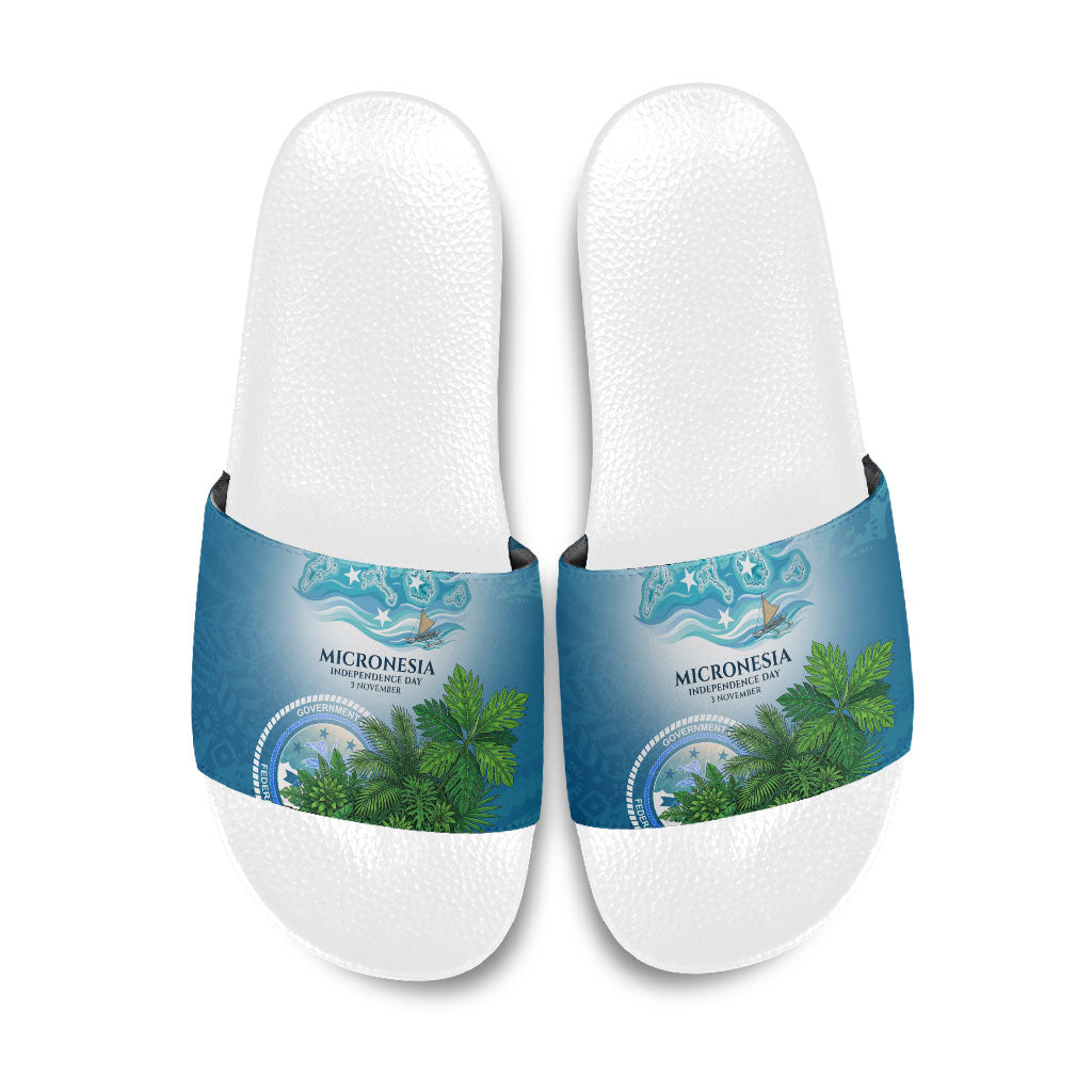Micronesia Independence Day Slide Sandals FSM Patriotic Pacific Island Nan Madol Ruins Seabird Tropical TS04 Blue Green - Polynesian Pride