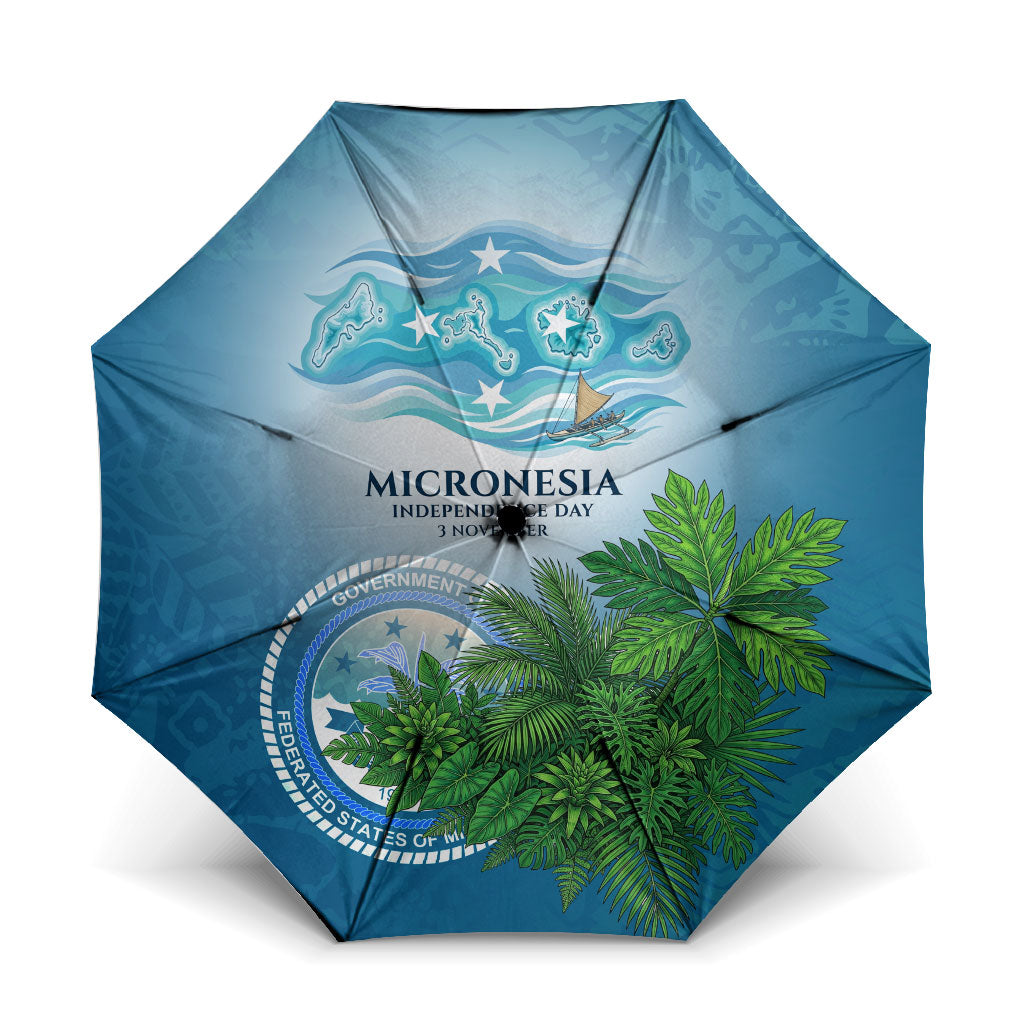 Micronesia Independence Day Umbrella FSM Patriotic Pacific Island Nan Madol Ruins Seabird Tropical TS04 One Size Folded 11.42 inch Opened Diameter 37.4 inch Blue Green - Polynesian Pride