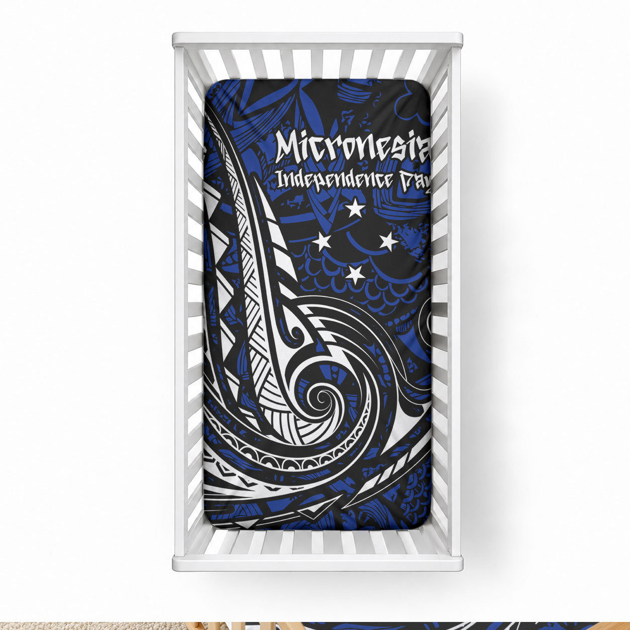 Micronesia Independence Day FSM Baby Bed Cover Tribal Tattoo Pattern Flag Seal Heritage TS04 28 × 52 in Blue Black - Polynesian Pride