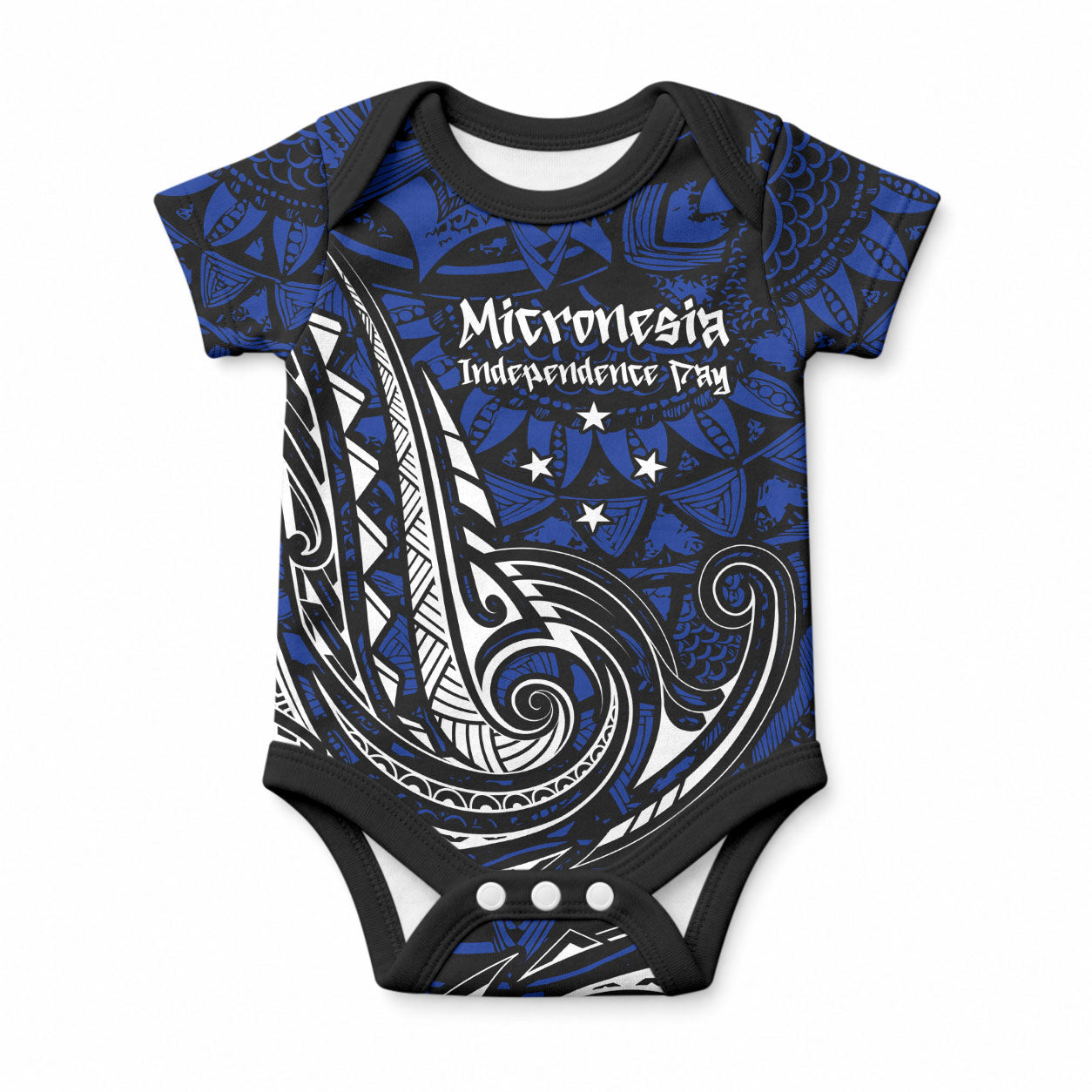 Micronesia Independence Day FSM Baby Onesie Tribal Tattoo Pattern Flag Seal Heritage TS04 Blue Black - Polynesian Pride