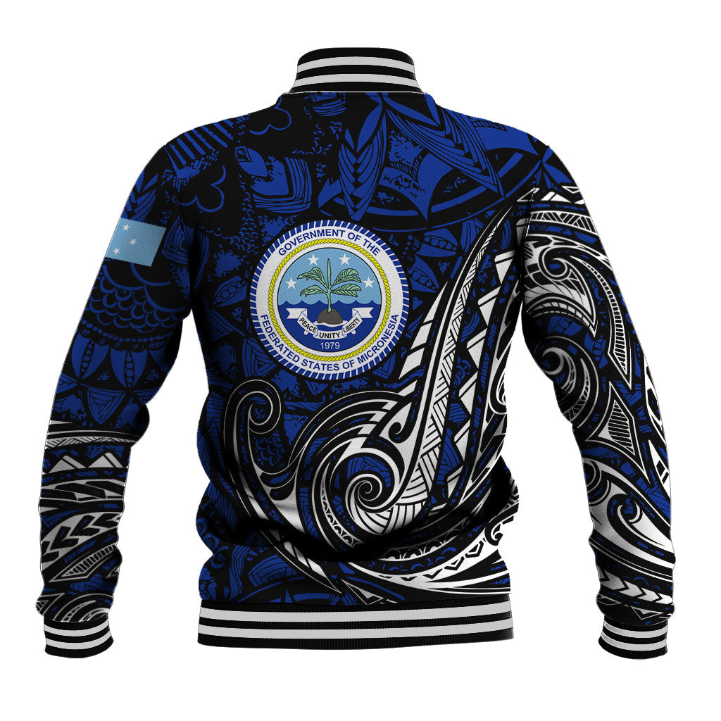 Micronesia Independence Day FSM Baseball Jacket Tribal Tattoo Pattern Flag Seal Heritage