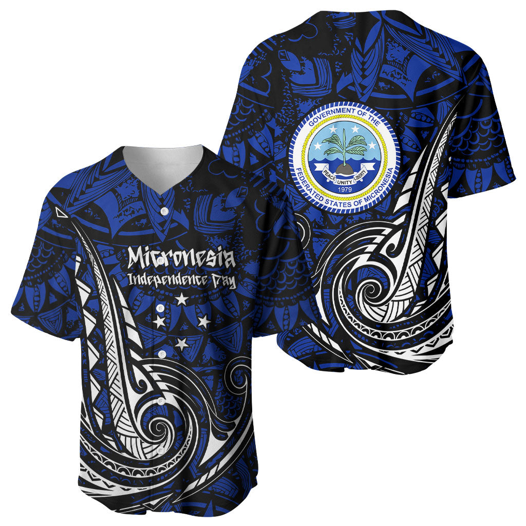 Micronesia Independence Day FSM Baseball Jersey Tribal Tattoo Pattern Flag Seal Heritage