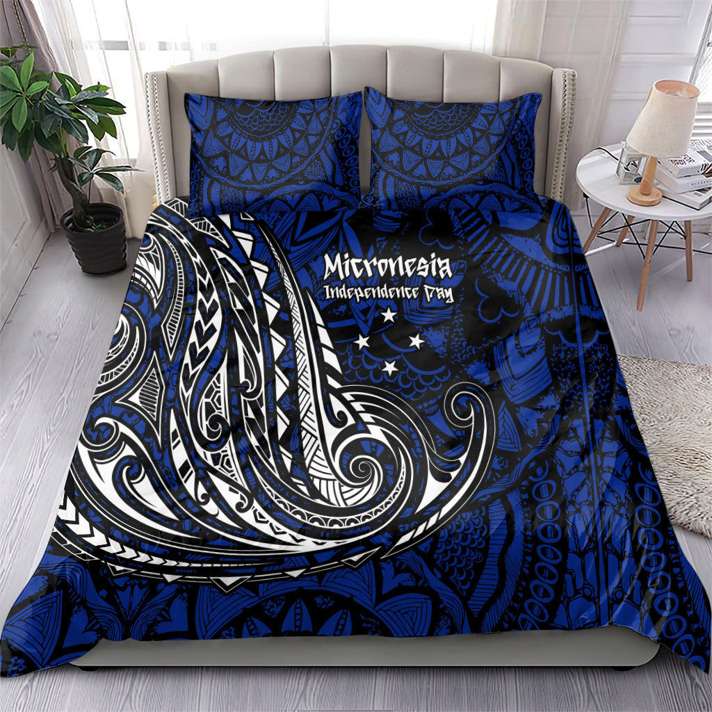 Micronesia Independence Day FSM Bedding Set Tribal Tattoo Pattern Flag Seal Heritage