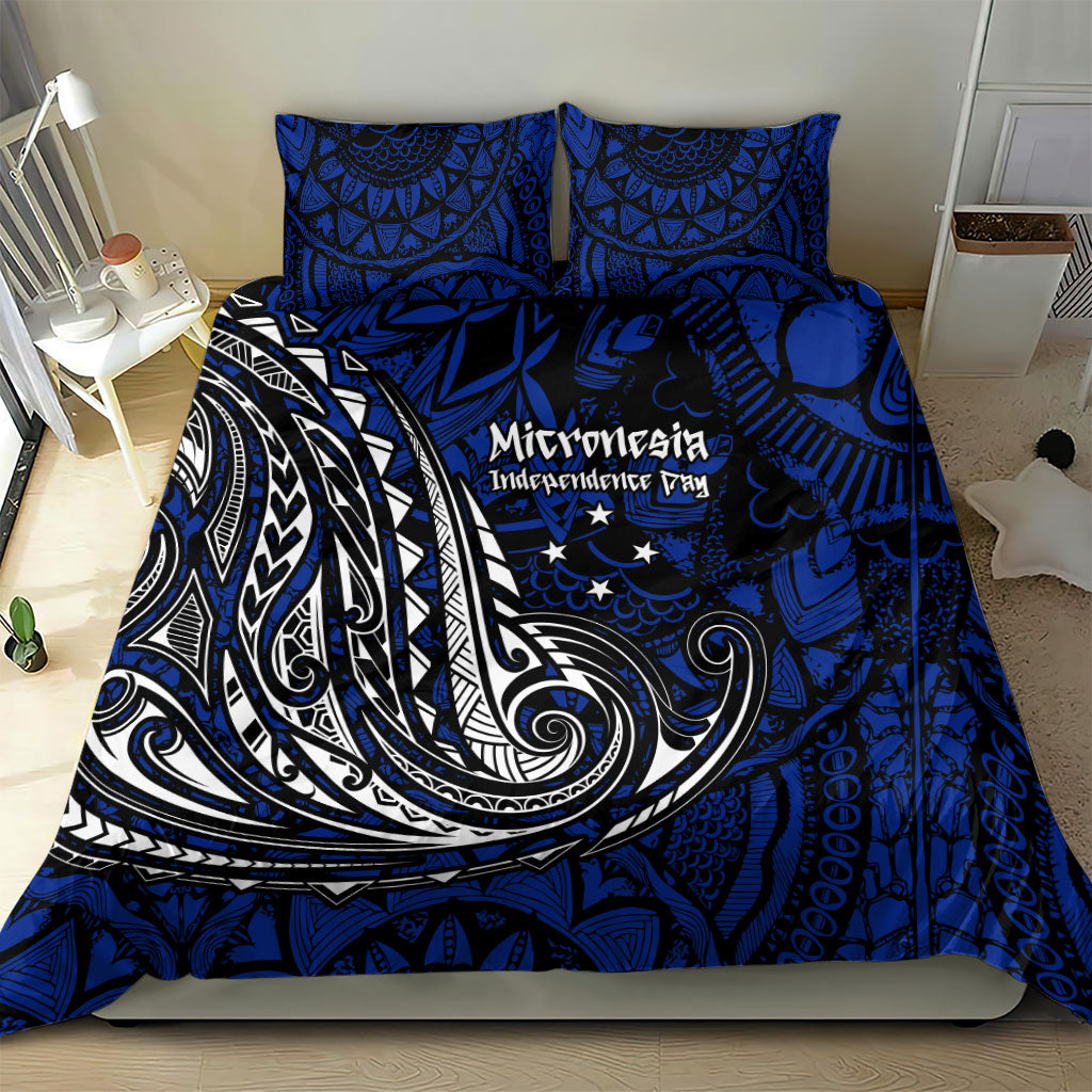 Micronesia Independence Day FSM Bedding Set Tribal Tattoo Pattern Flag Seal Heritage