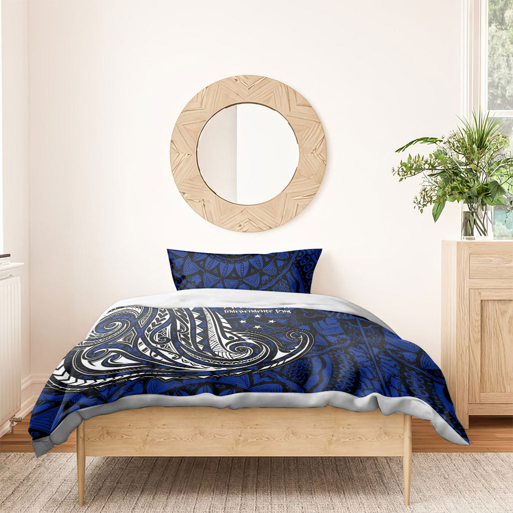 Micronesia Independence Day FSM Bedding Set Tribal Tattoo Pattern Flag Seal Heritage