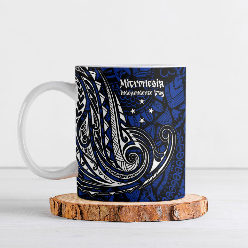 Micronesia Independence Day FSM Ceramic Mug Tribal Tattoo Pattern Flag Seal Heritage TS04 Blue Black - Polynesian Pride