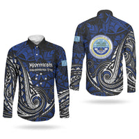 Micronesia Independence Day FSM Couples Matching Puletasi and Long Sleeve Button Shirt Tribal Tattoo Pattern Flag Seal Heritage TS04 - Polynesian Pride