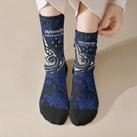 Micronesia Independence Day FSM Crew Socks Tribal Tattoo Pattern Flag Seal Heritage TS04 Crew Socks Blue Black - Polynesian Pride