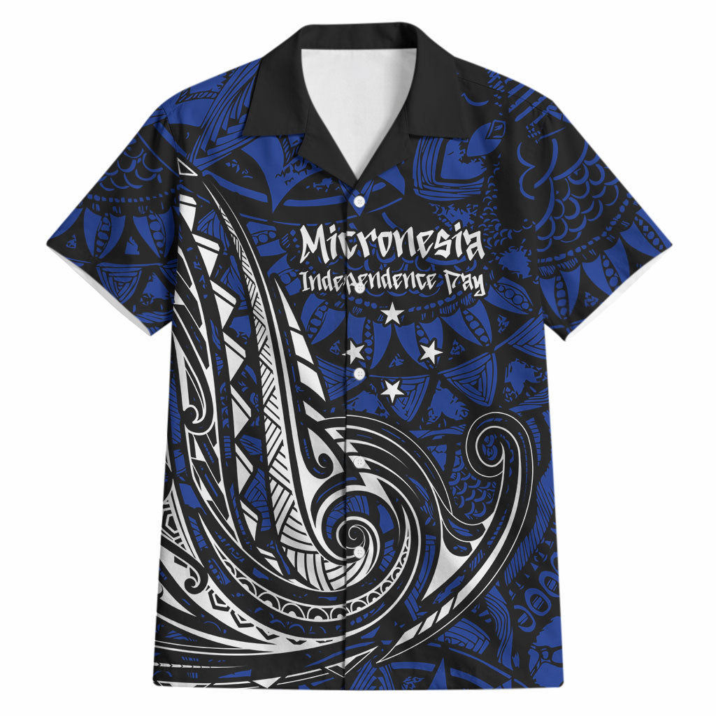 Micronesia Independence Day FSM Hawaiian Shirt Tribal Tattoo Pattern Flag Seal Heritage TS04 Blue Black - Polynesian Pride