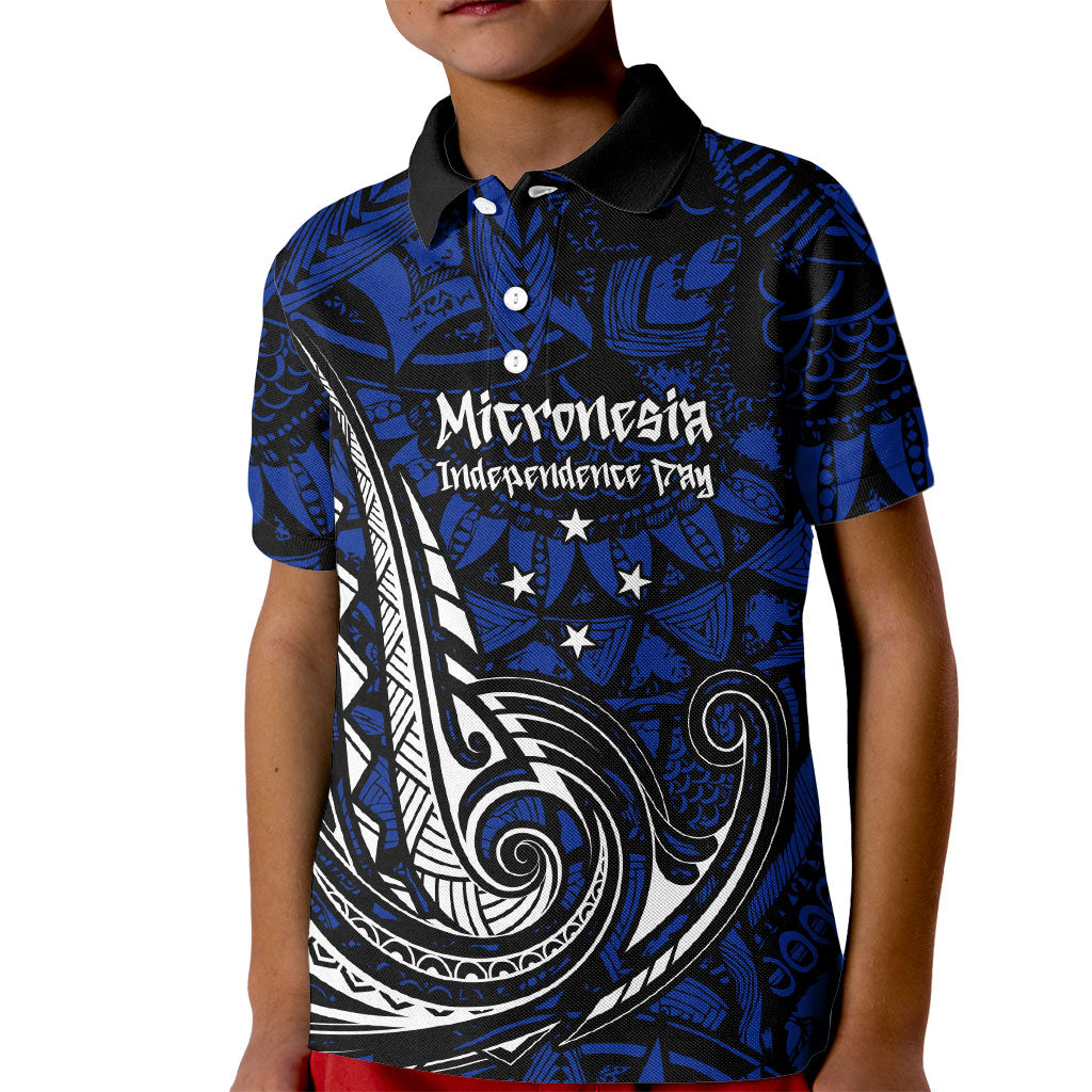 Micronesia Independence Day FSM Kid Polo Shirt Tribal Tattoo Pattern Flag Seal Heritage TS04 Kid Blue Black - Polynesian Pride