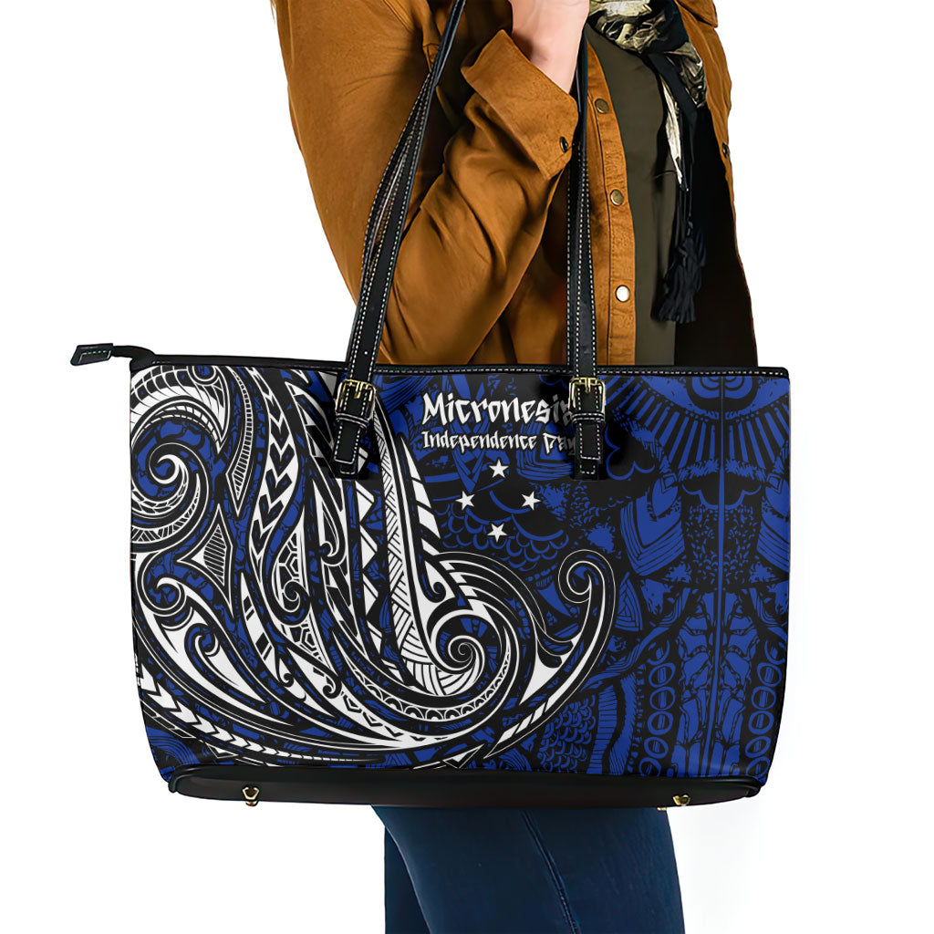 Micronesia Independence Day FSM Leather Tote Bag Tribal Tattoo Pattern Flag Seal Heritage TS04 - Polynesian Pride
