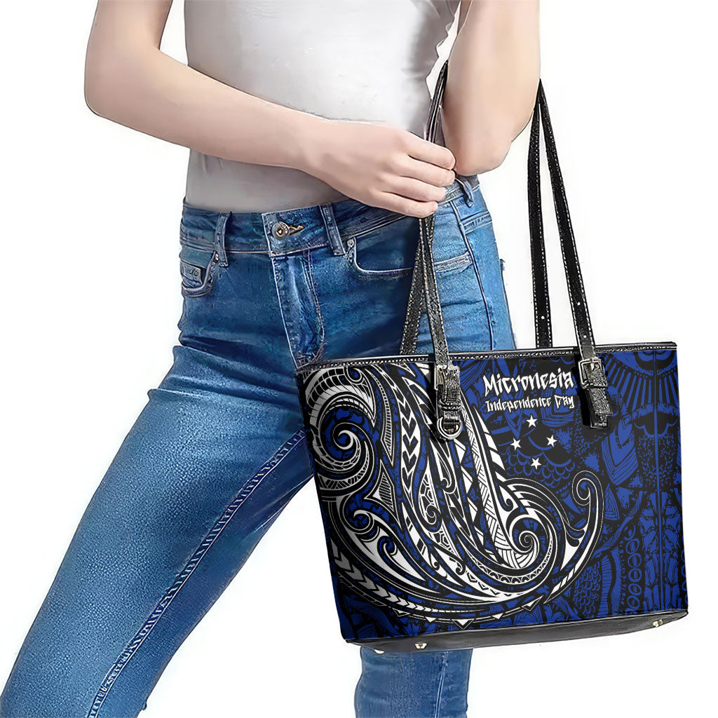 Micronesia Independence Day FSM Leather Tote Bag Tribal Tattoo Pattern Flag Seal Heritage TS04 - Polynesian Pride
