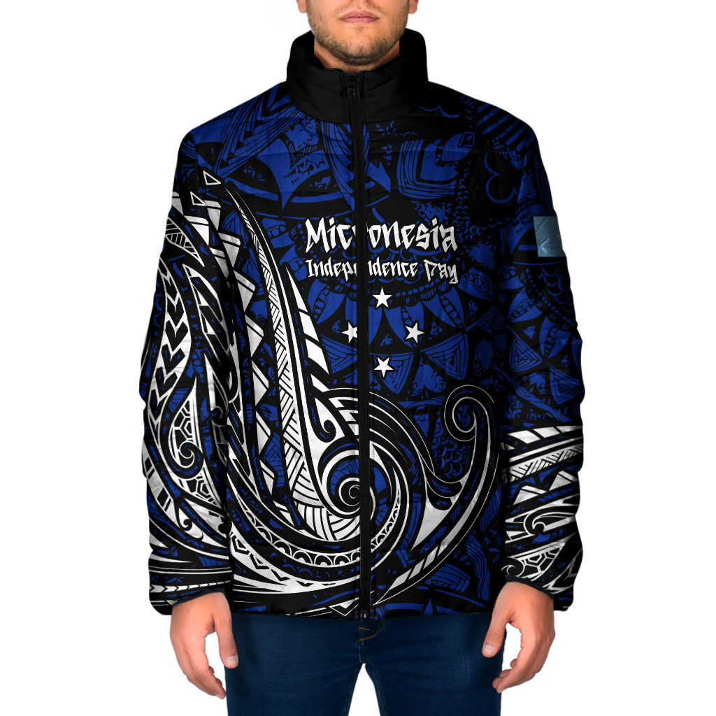 Micronesia Independence Day FSM Padded Jacket Tribal Tattoo Pattern Flag Seal Heritage TS04 Men Blue Black - Polynesian Pride