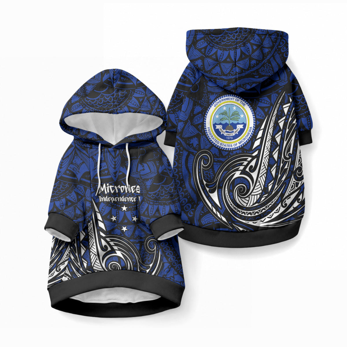 Micronesia Independence Day FSM Pet Hoodie Tribal Tattoo Pattern Flag Seal Heritage TS04 Pullover Blue Black - Polynesian Pride