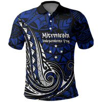 Micronesia Independence Day FSM Polo Shirt Tribal Tattoo Pattern Flag Seal Heritage TS04 Blue Black - Polynesian Pride