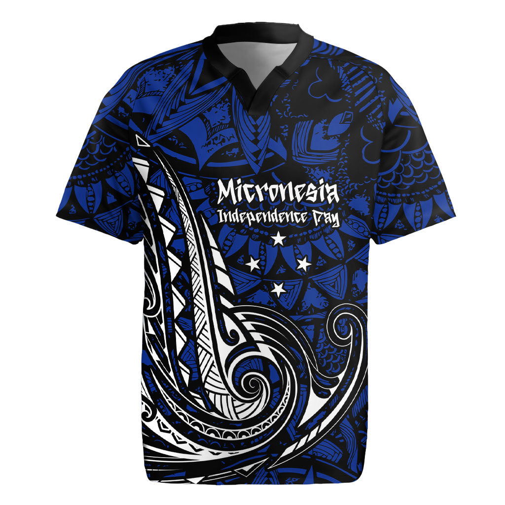 Micronesia Independence Day FSM Rugby Jersey Tribal Tattoo Pattern Flag Seal Heritage TS04 Blue Black - Polynesian Pride