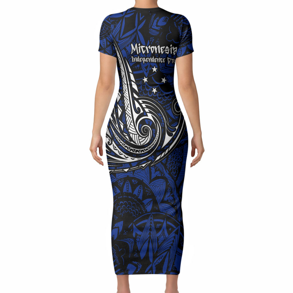 Micronesia Independence Day FSM Short Sleeve Bodycon Dress Tribal Tattoo Pattern Flag Seal Heritage TS04 - Polynesian Pride