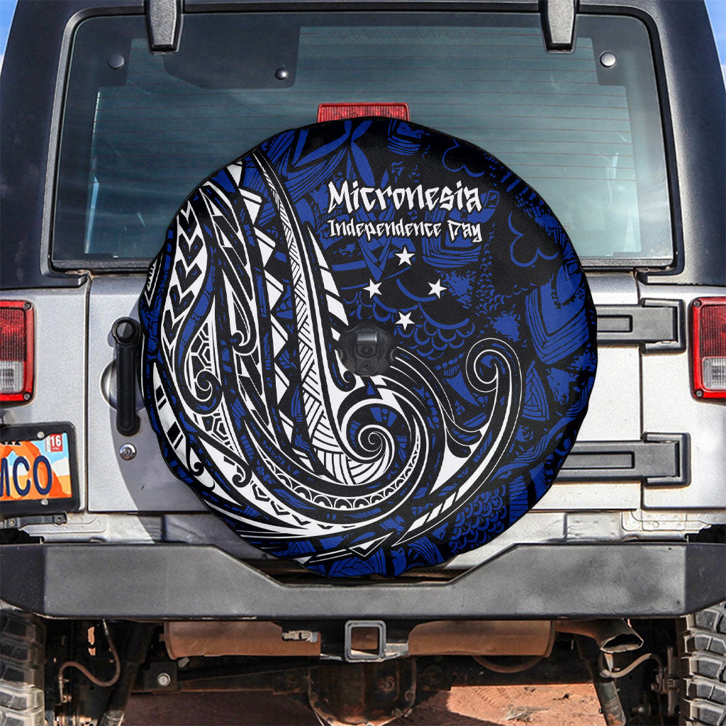 Micronesia Independence Day FSM Spare Tire Cover Tribal Tattoo Pattern Flag Seal Heritage TS04 Blue Black - Polynesian Pride