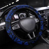 Micronesia Independence Day FSM Steering Wheel Cover Tribal Tattoo Pattern Flag Seal Heritage TS04 Universal Fit Blue Black - Polynesian Pride