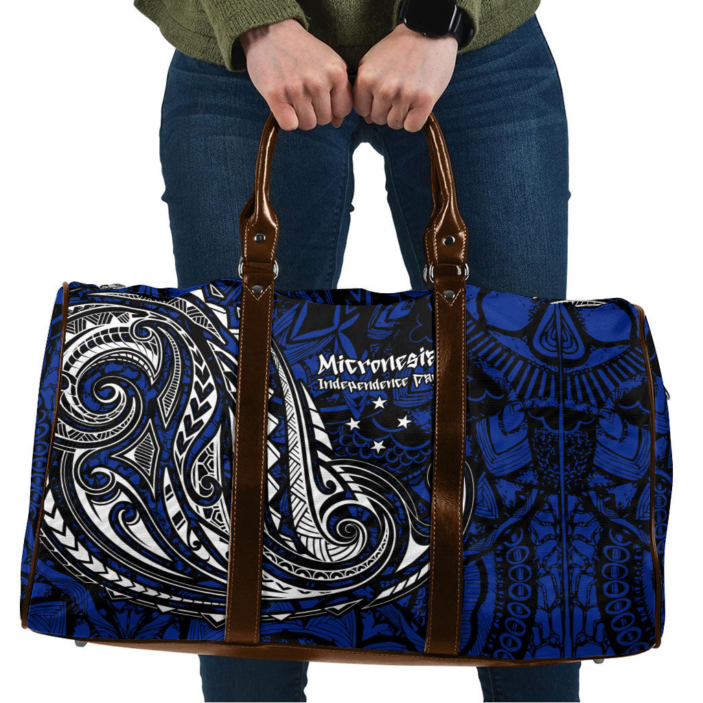 Micronesia Independence Day FSM Travel Bag Tribal Tattoo Pattern Flag Seal Heritage TS04 Blue Black - Polynesian Pride