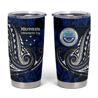 Micronesia Independence Day FSM Tumbler Cup Tribal Tattoo Pattern Flag Seal Heritage TS04 Blue Black - Polynesian Pride
