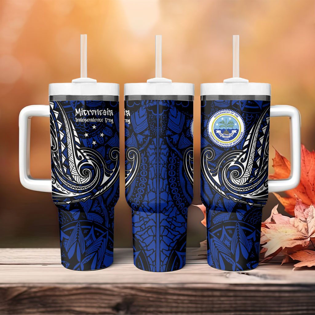 Micronesia Independence Day FSM Tumbler With Handle Tribal Tattoo Pattern Flag Seal Heritage TS04 - Polynesian Pride