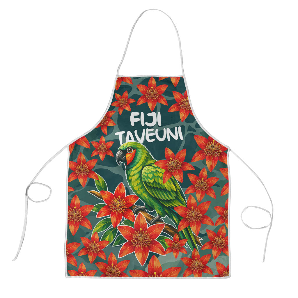 Fiji Taveuni Parrot Apron Tropical Waterfall Landscape With Floral Tribal Pattern TS04 Green Orange - Polynesian Pride