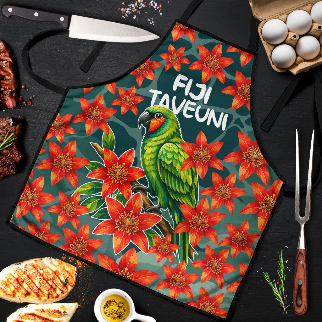 Fiji Taveuni Parrot Apron Tropical Waterfall Landscape With Floral Tribal Pattern TS04 Green Orange - Polynesian Pride