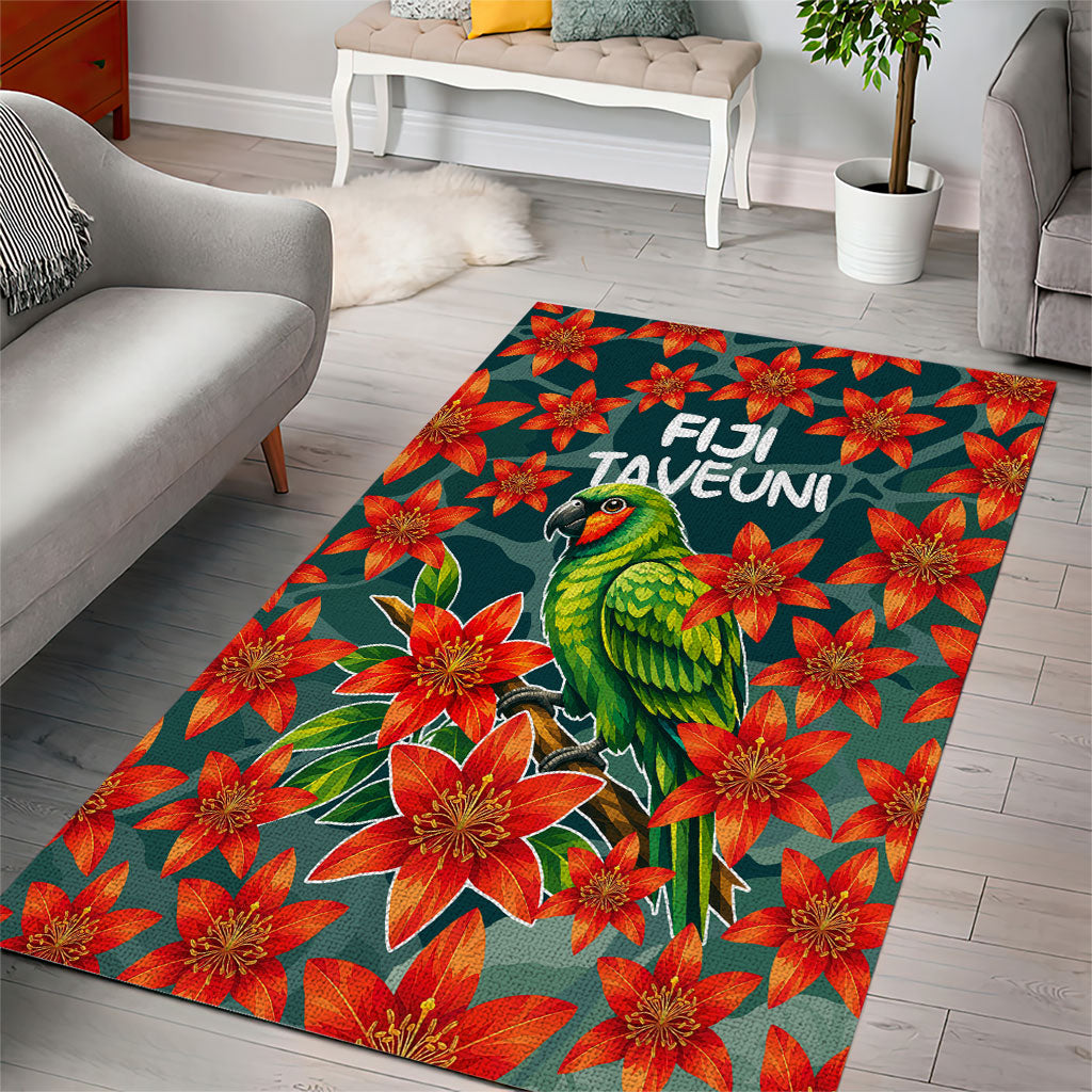 Fiji Taveuni Parrot Area Rug Tropical Waterfall Landscape With Floral Tribal Pattern TS04 - Polynesian Pride