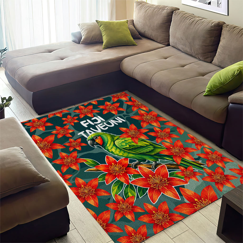 Fiji Taveuni Parrot Area Rug Tropical Waterfall Landscape With Floral Tribal Pattern TS04 - Polynesian Pride