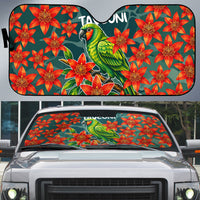 Fiji Taveuni Parrot Auto Sun Shade Tropical Waterfall Landscape With Floral Tribal Pattern TS04 Green Orange - Polynesian Pride