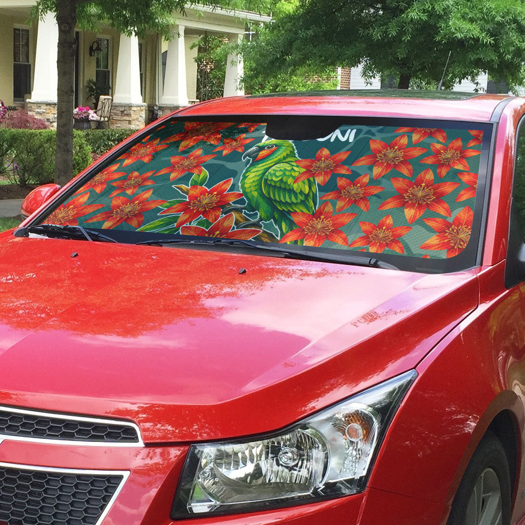 Fiji Taveuni Parrot Auto Sun Shade Tropical Waterfall Landscape With Floral Tribal Pattern TS04 - Polynesian Pride