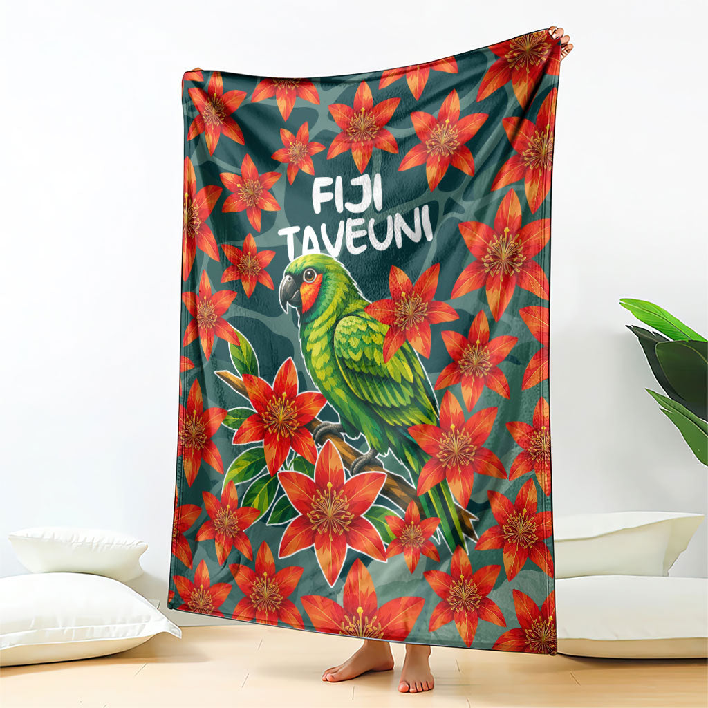 Fiji Taveuni Parrot Blanket Tropical Waterfall Landscape With Floral Tribal Pattern TS04 - Polynesian Pride